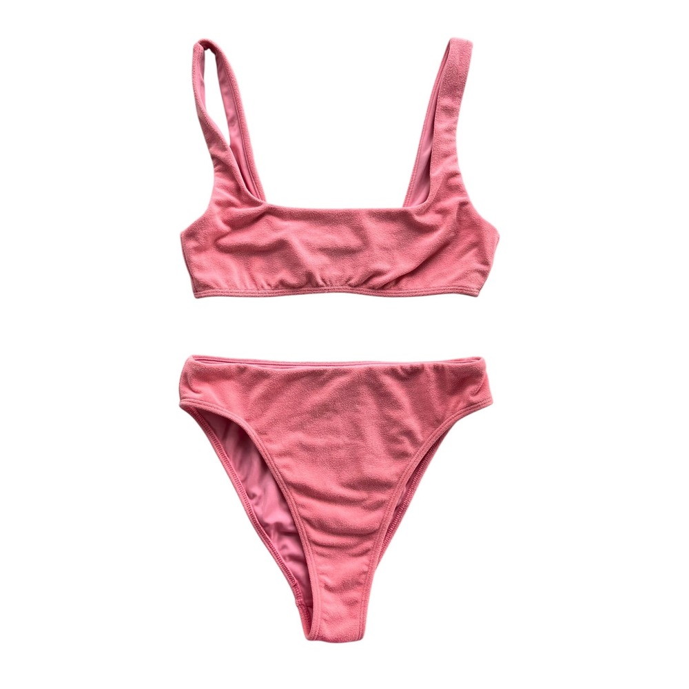LA Hearts by Pacsun XS/S Pink Bianca Terry High Waisted Bikini Top & Bottom, Set